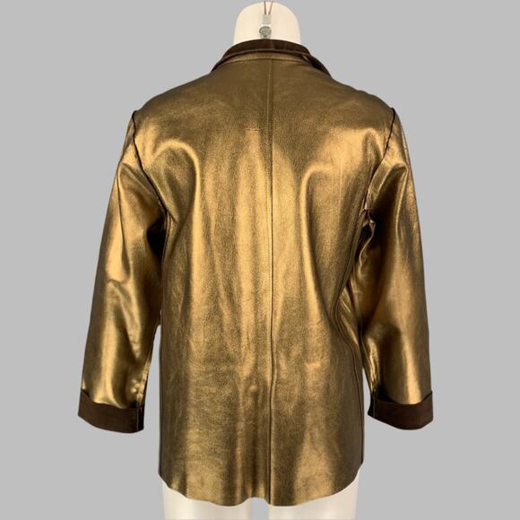 YVES SAINT LAURENT by TOM FORD Size L Gold & Brown Leather Reversible Jacket - Picture 4 of 5